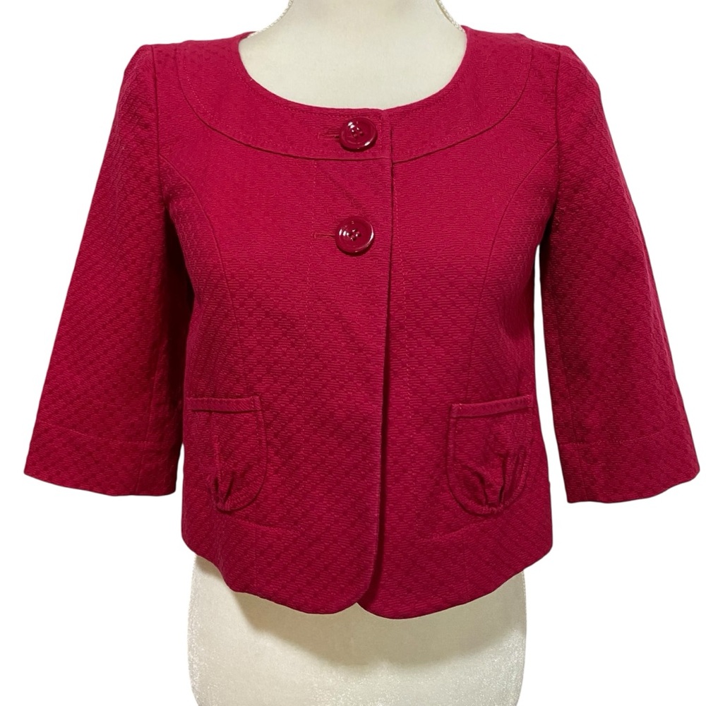 ANN TAYLOR Jacket Blazer Chic Red Cropped Jacket Size 00P Petite Lined